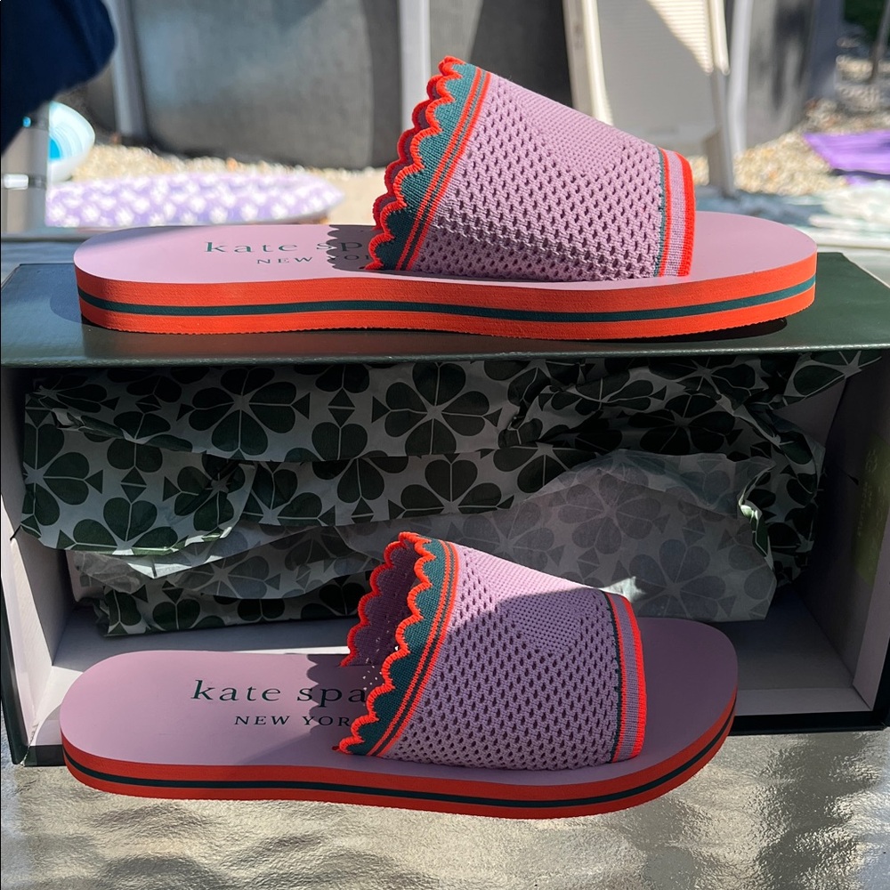 Kate Spade Lavender and Scarlet Slide Sandals